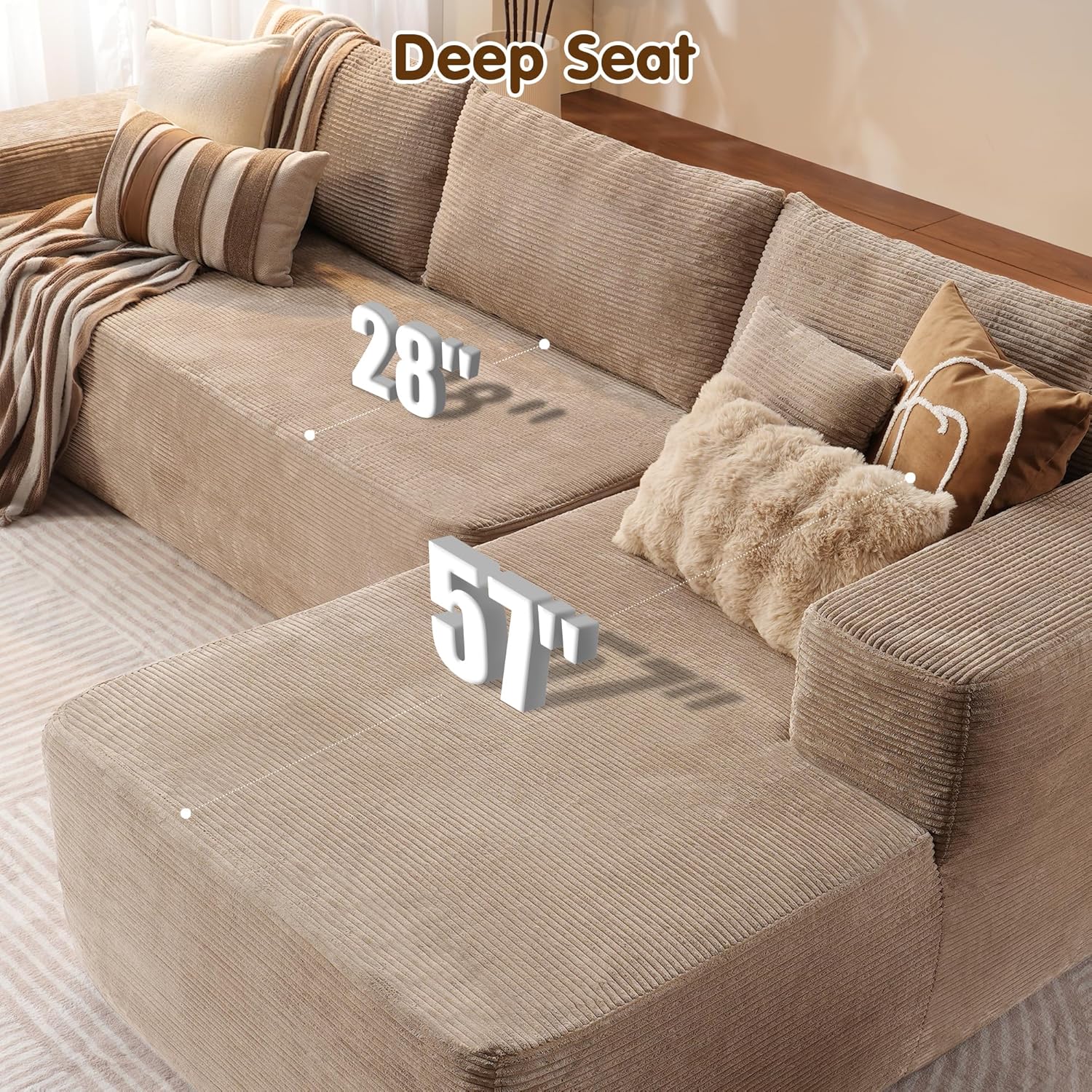 ovios Cloud Sectional Sofa L Shape Chaise Deep Seat Modular Living Room Couch