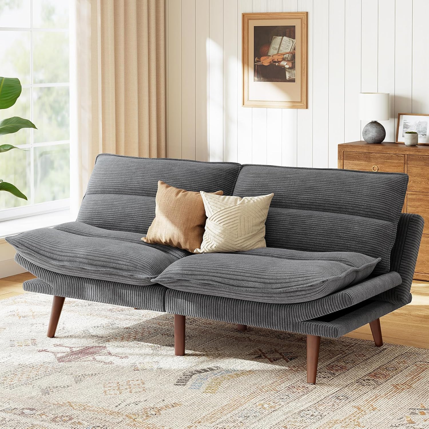 Marsail Futon Sofa Bed Convertible Corduroy Loveseat with Adjustable Backrest