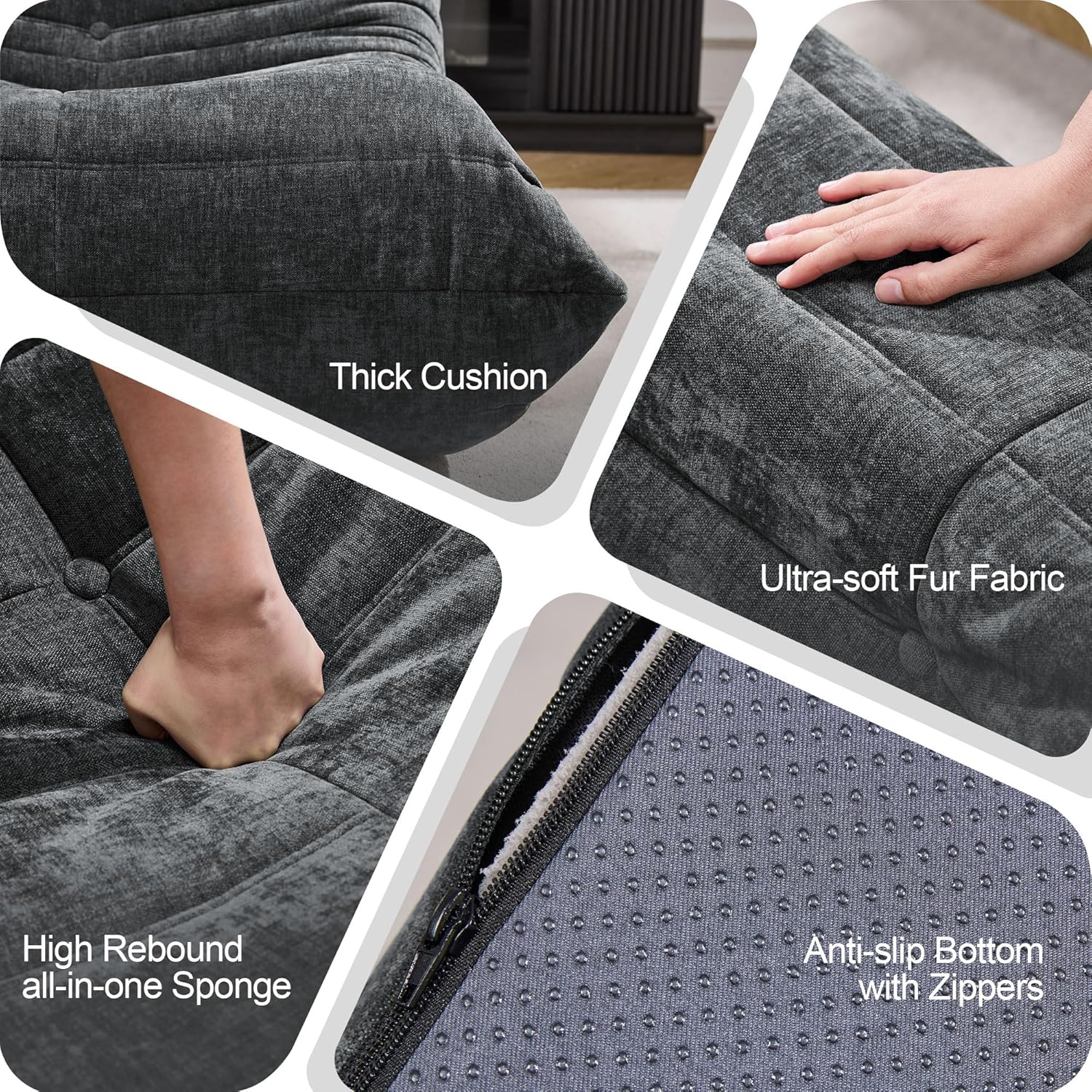 Hobestluk Giant Bean Bag Chair Memory Foam Faux Fur Sofa for Living Room