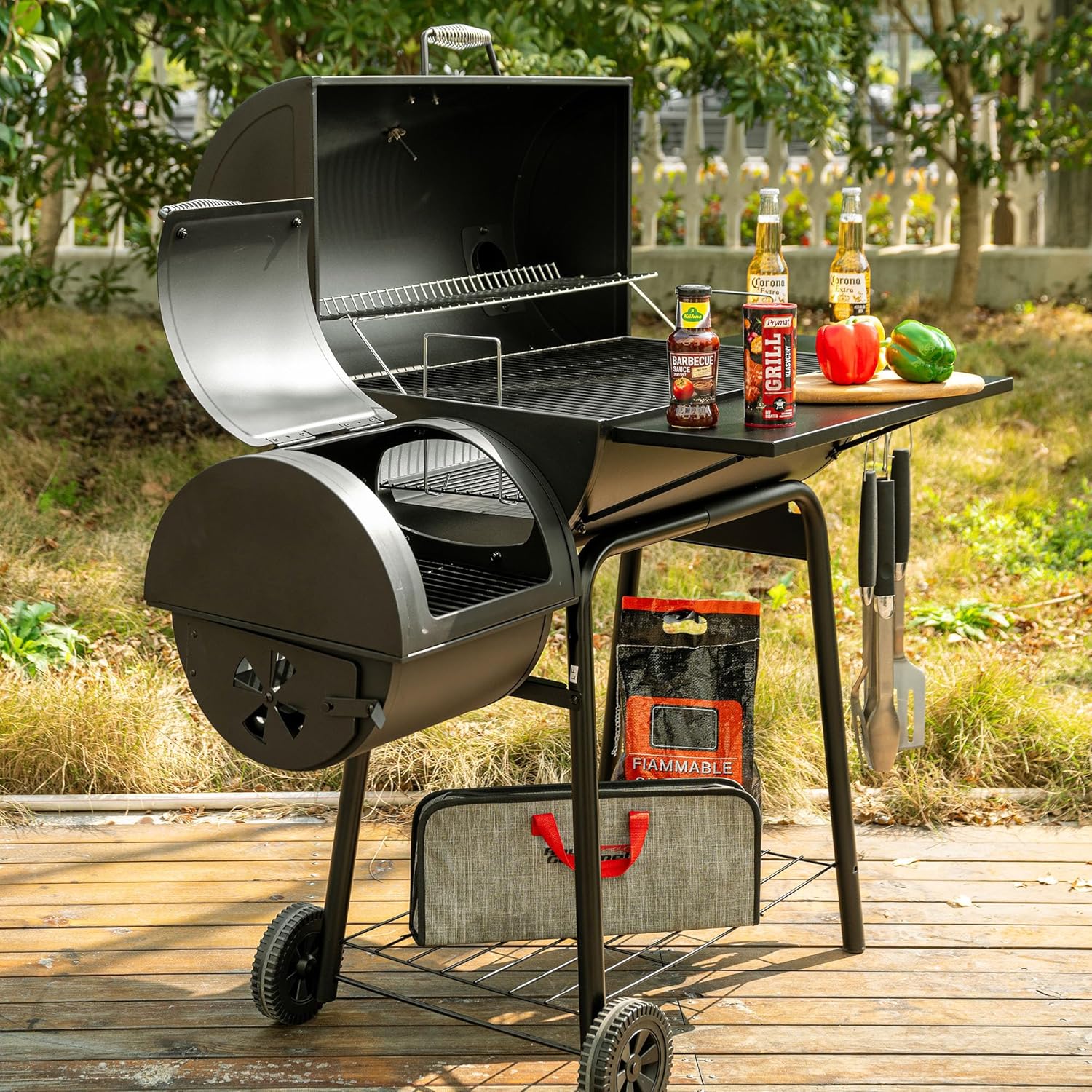 Royal Gourmet 30 Inch Charcoal Grill with Offset Smoker 811 Sq In BBQ Outdoor