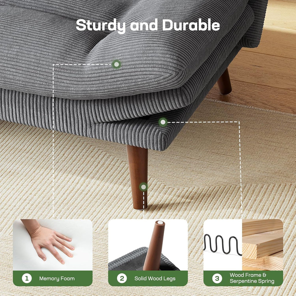 Marsail Futon Sofa Bed Convertible Corduroy Loveseat with Adjustable Backrest