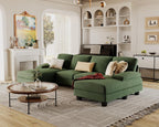 Furmax U-Shaped Sectional Sofa Couch 4 Seat Linen Fabric Double Chaise