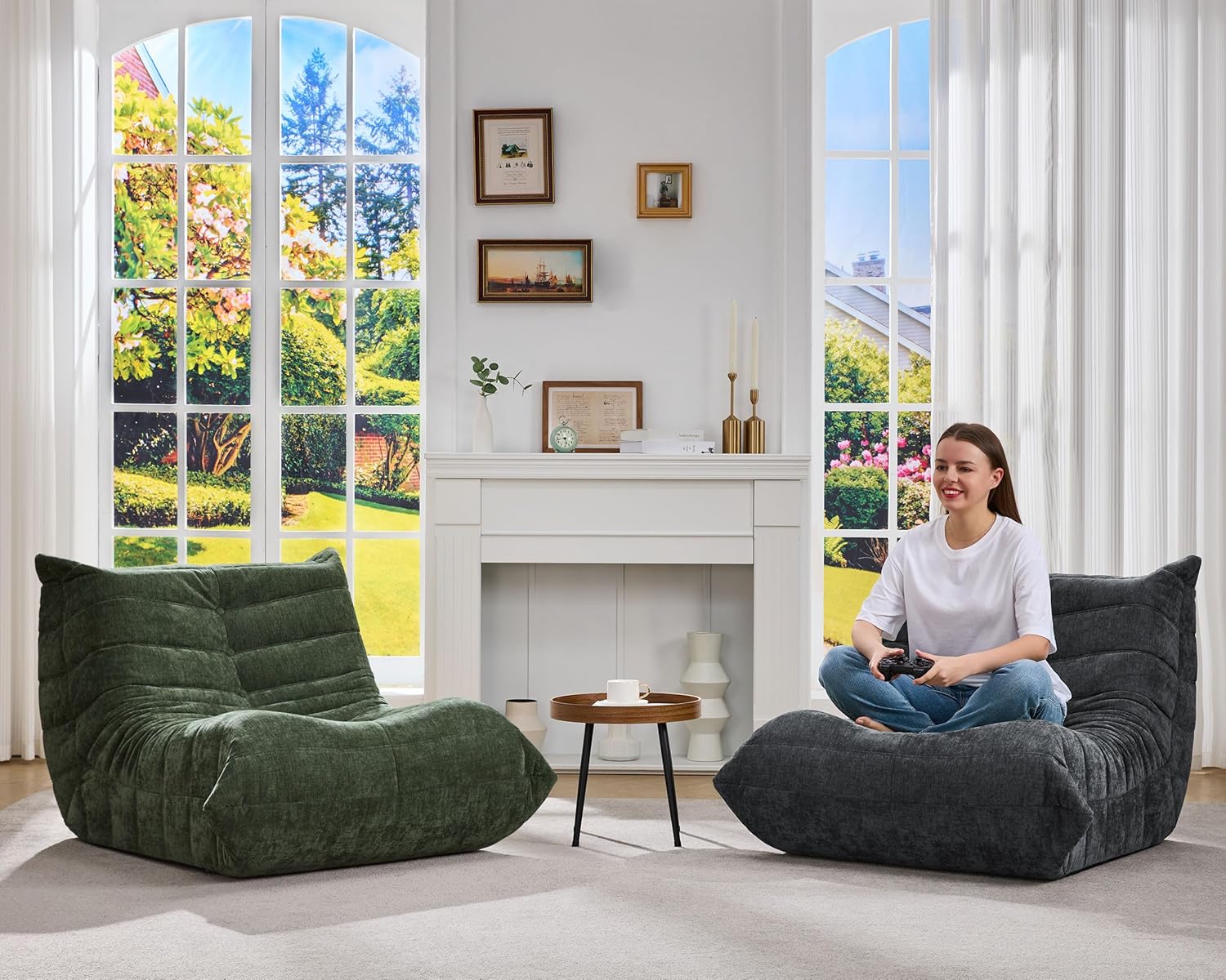 Hobestluk Giant Bean Bag Chair Memory Foam Faux Fur Sofa for Living Room