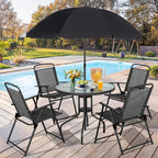 Vongrasig 6 Piece Folding Patio Dining Set Outdoor Table with 4 Chairs Umbrella