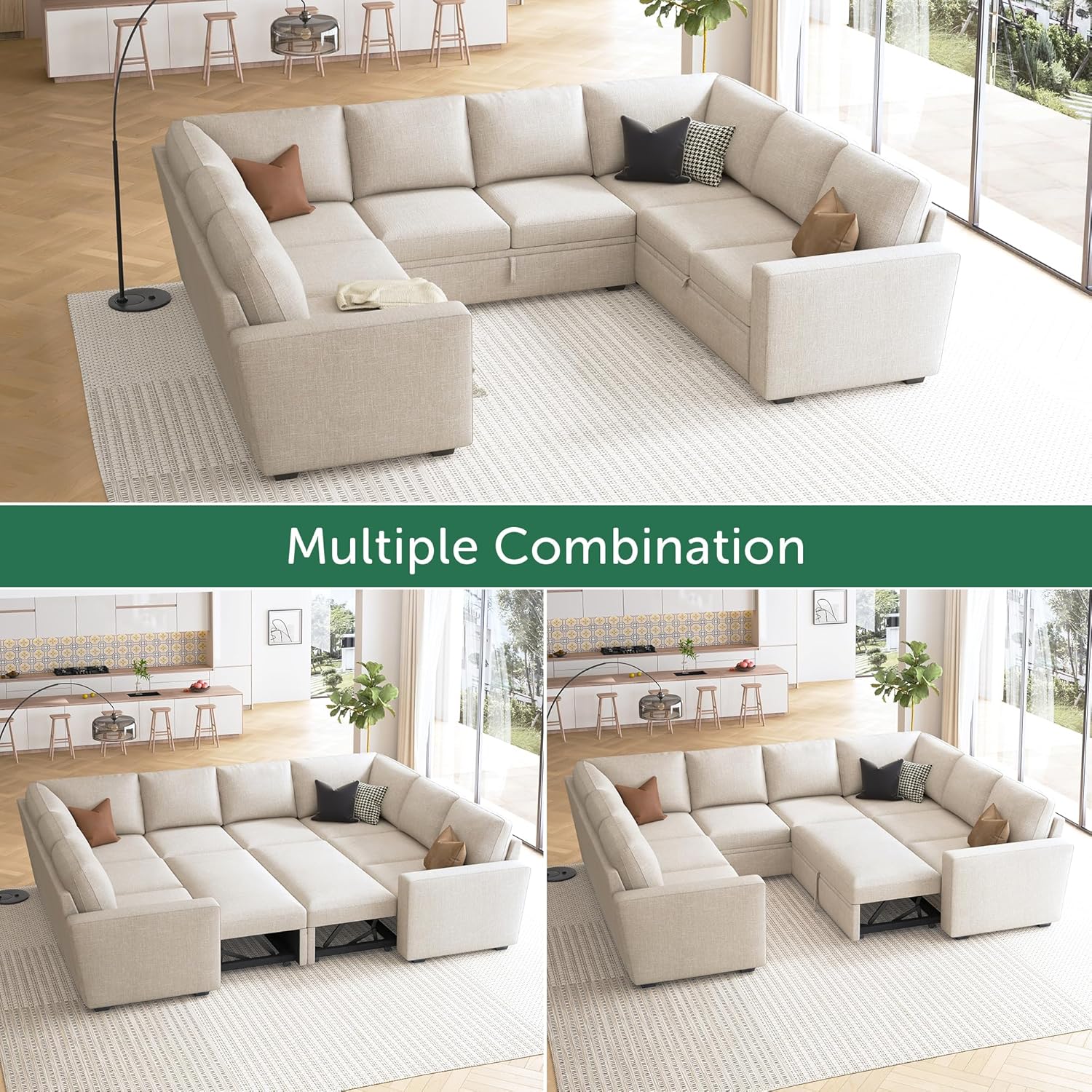 HONBAY Modular Sectional Sleeper Sofa L Shaped Couch with Pull Out Bed