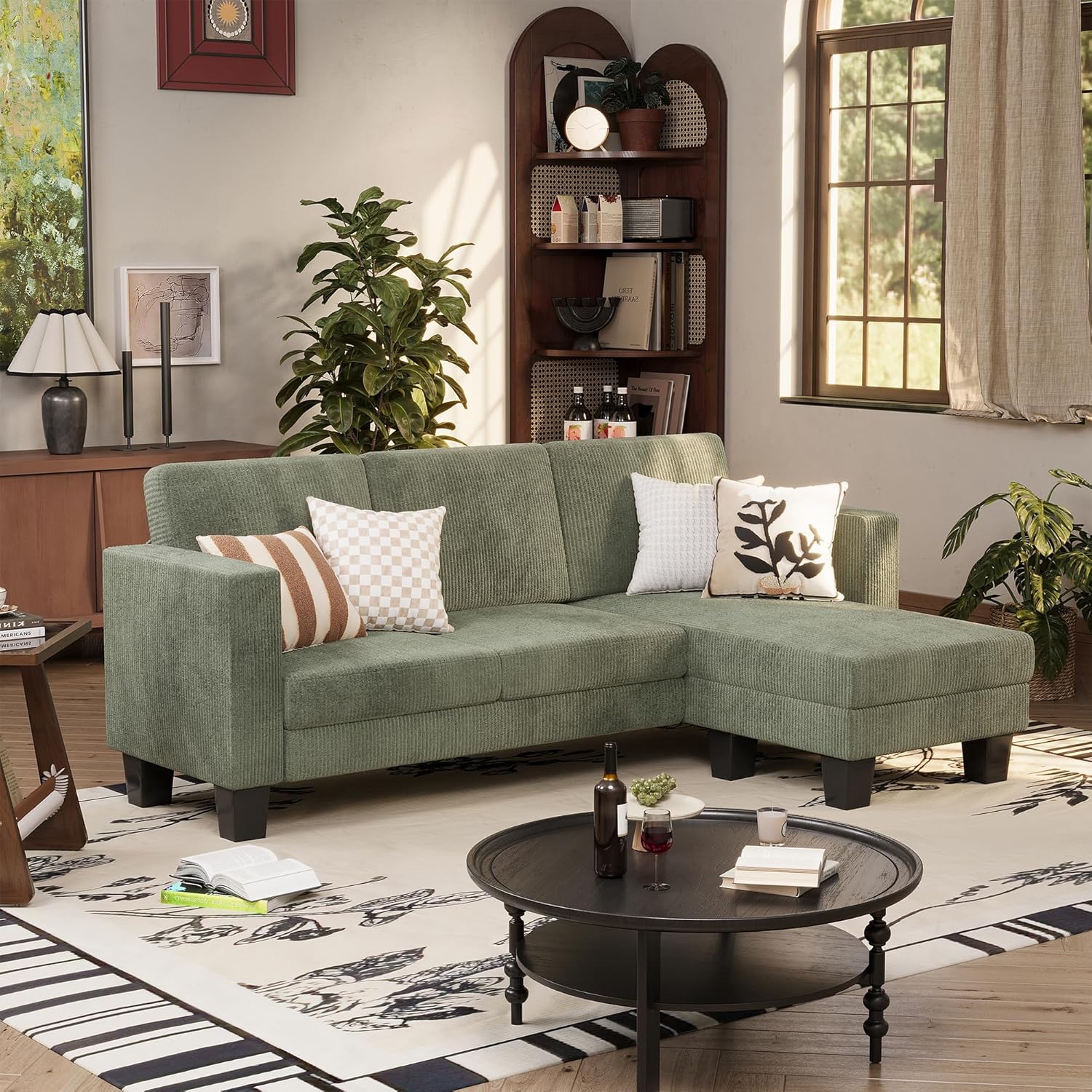 VICTONE Convertible L Shaped Sectional Sofa Couch 3 Seat with Ottoman