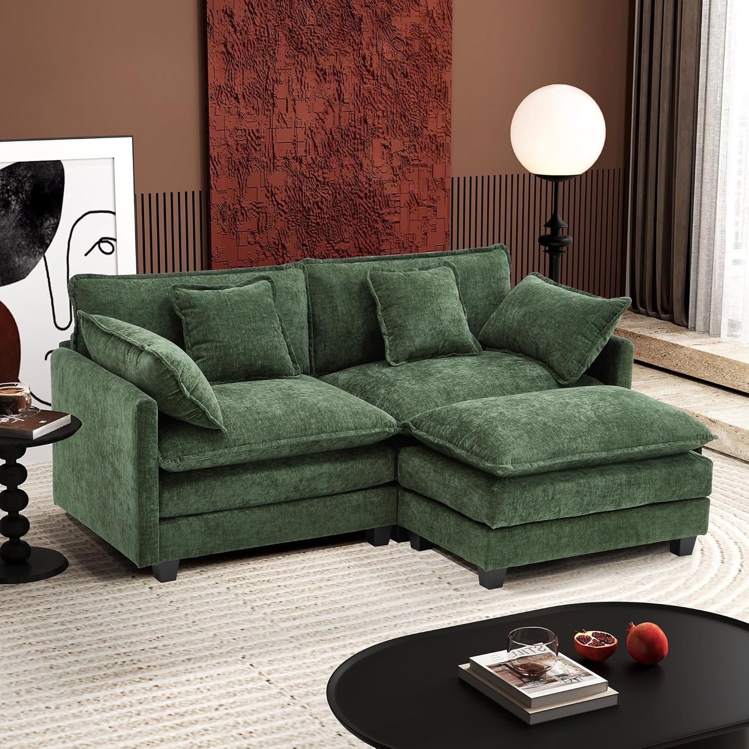 Ihanherry U Shaped Modular Sectional Sofa 5 Seat with 2 Ottomans Chenille