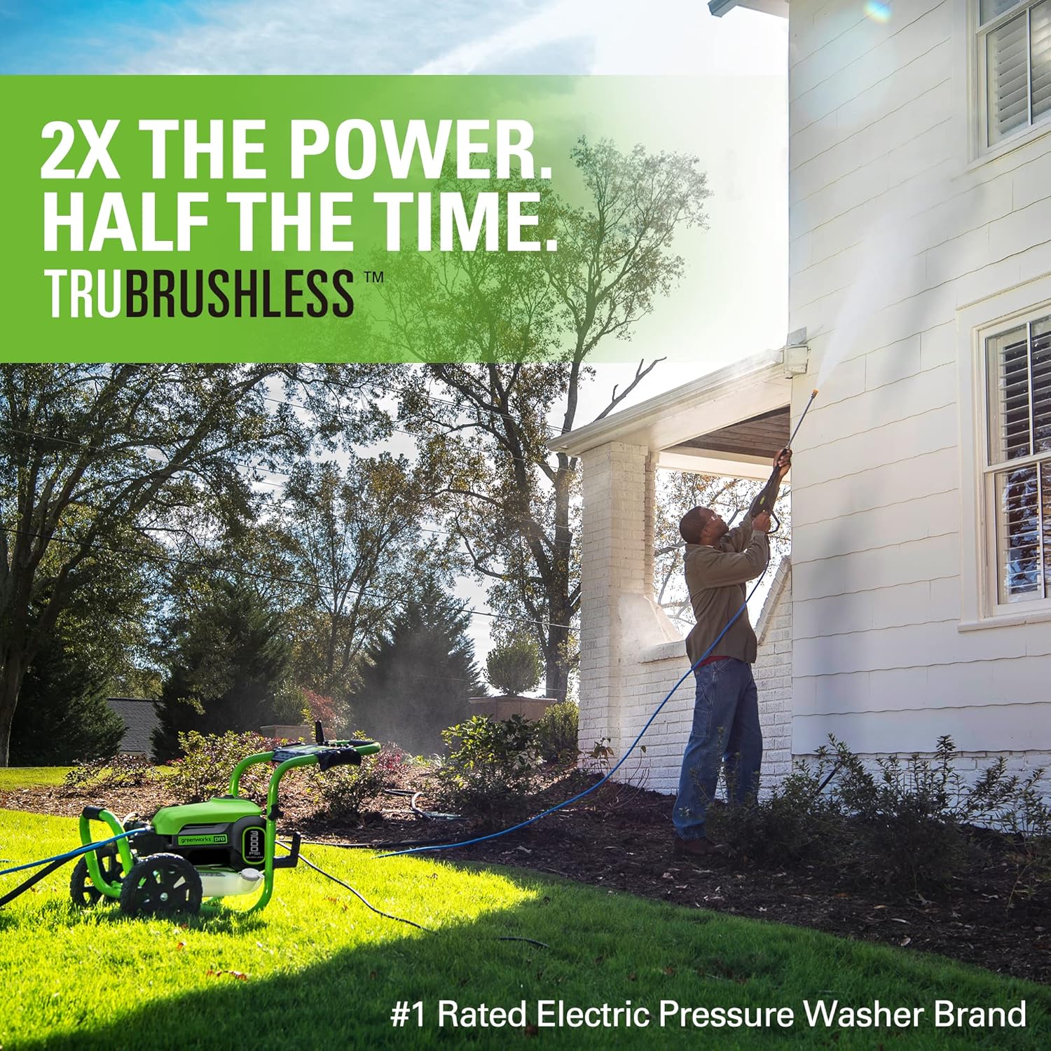 Greenworks 2000 PSI Electric Pressure Washer 13 Amp with Wheels 20 FT Hose 35 FT Cord