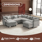 Ihanherry U Shaped Modular Cloud Sofa 5 Seat Chenille Sectional with Ottoman