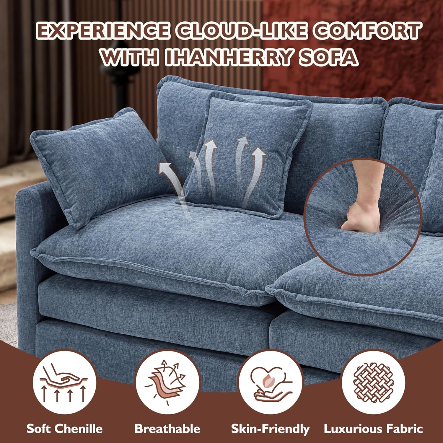 Ihanherry U Shaped Modular Sectional Sofa 5 Seat with 2 Ottomans Chenille