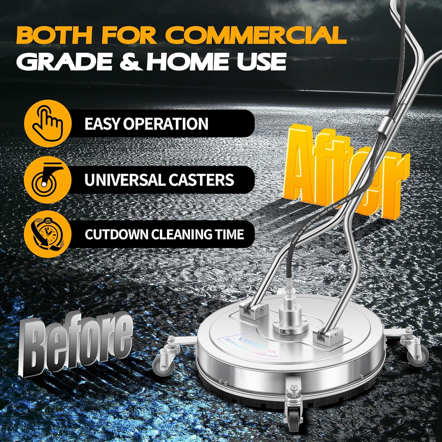 LidoDola 14 Inch Pressure Washer Surface Cleaner with Wheels for Concrete Patio Deck