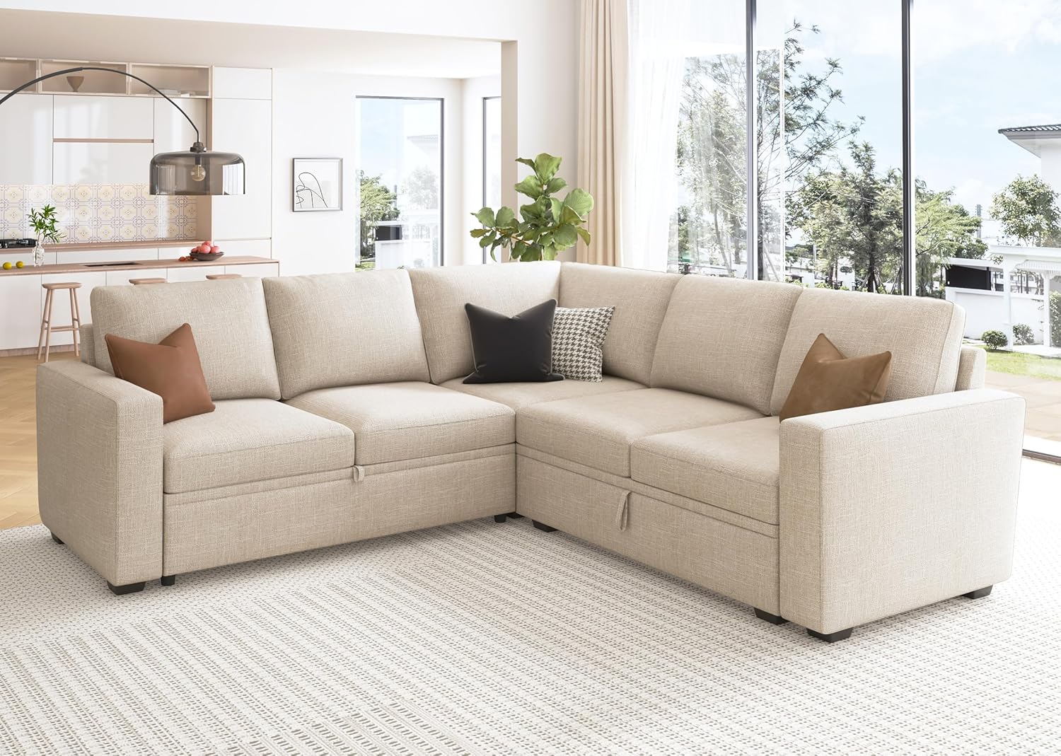 HONBAY Modular L Shaped Sectional Sleeper Sofa with Storage Pull Out Bed