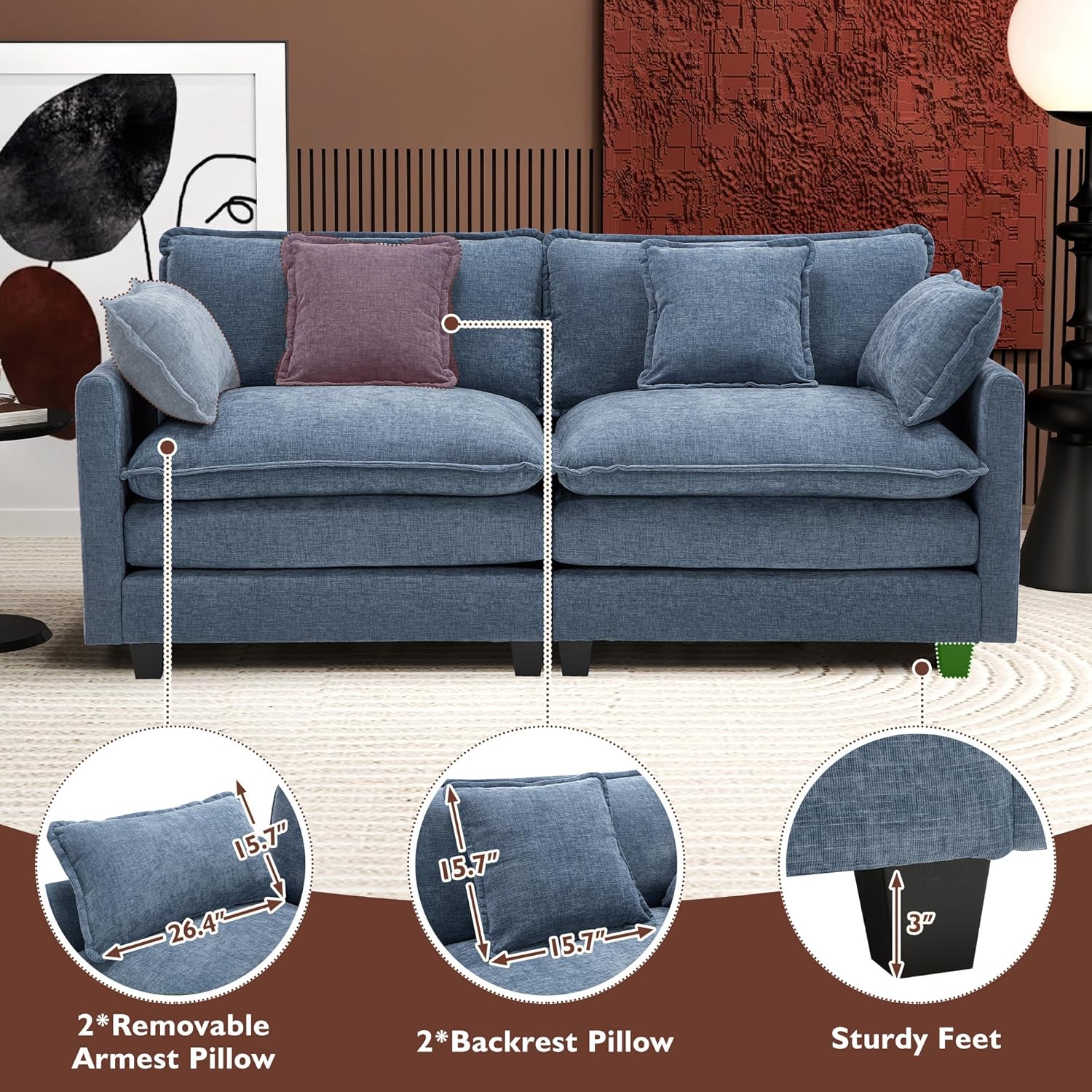 Ihanherry U Shaped Modular Cloud Sofa 5 Seat Chenille Sectional with Ottoman