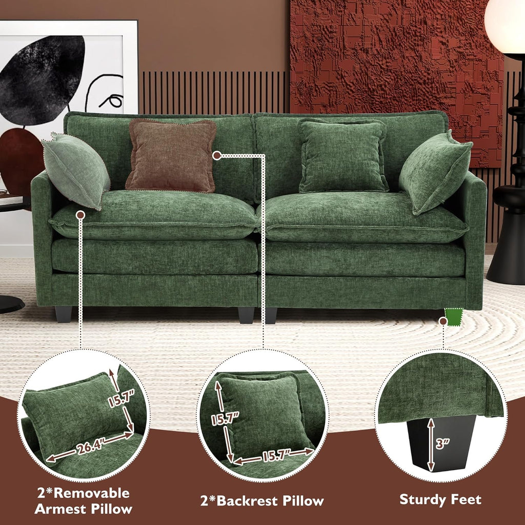 Ihanherry U Shaped Modular Sectional Sofa 5 Seat with 2 Ottomans Chenille
