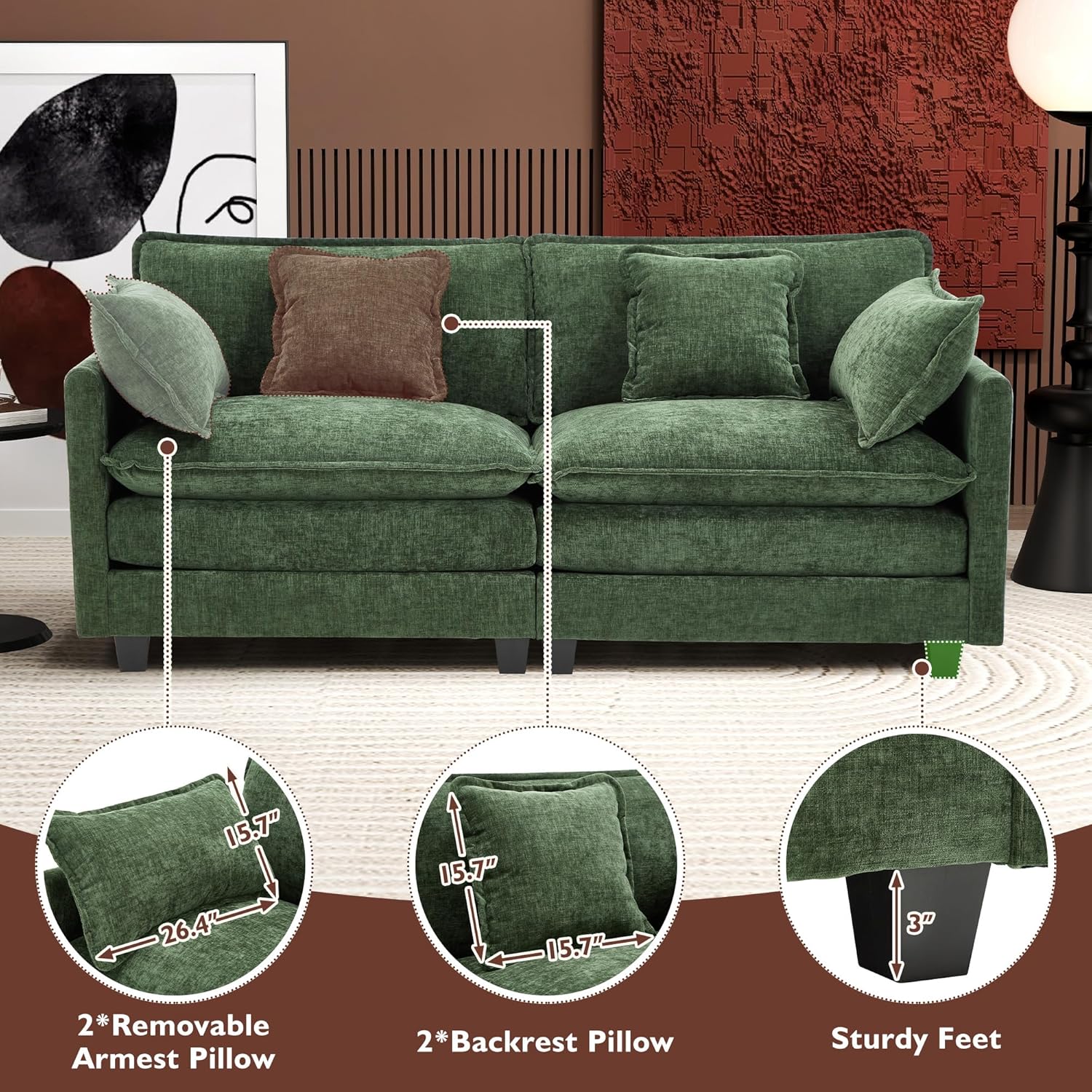 Ihanherry U Shaped Modular Cloud Sofa 5 Seat Chenille Sectional with Ottoman