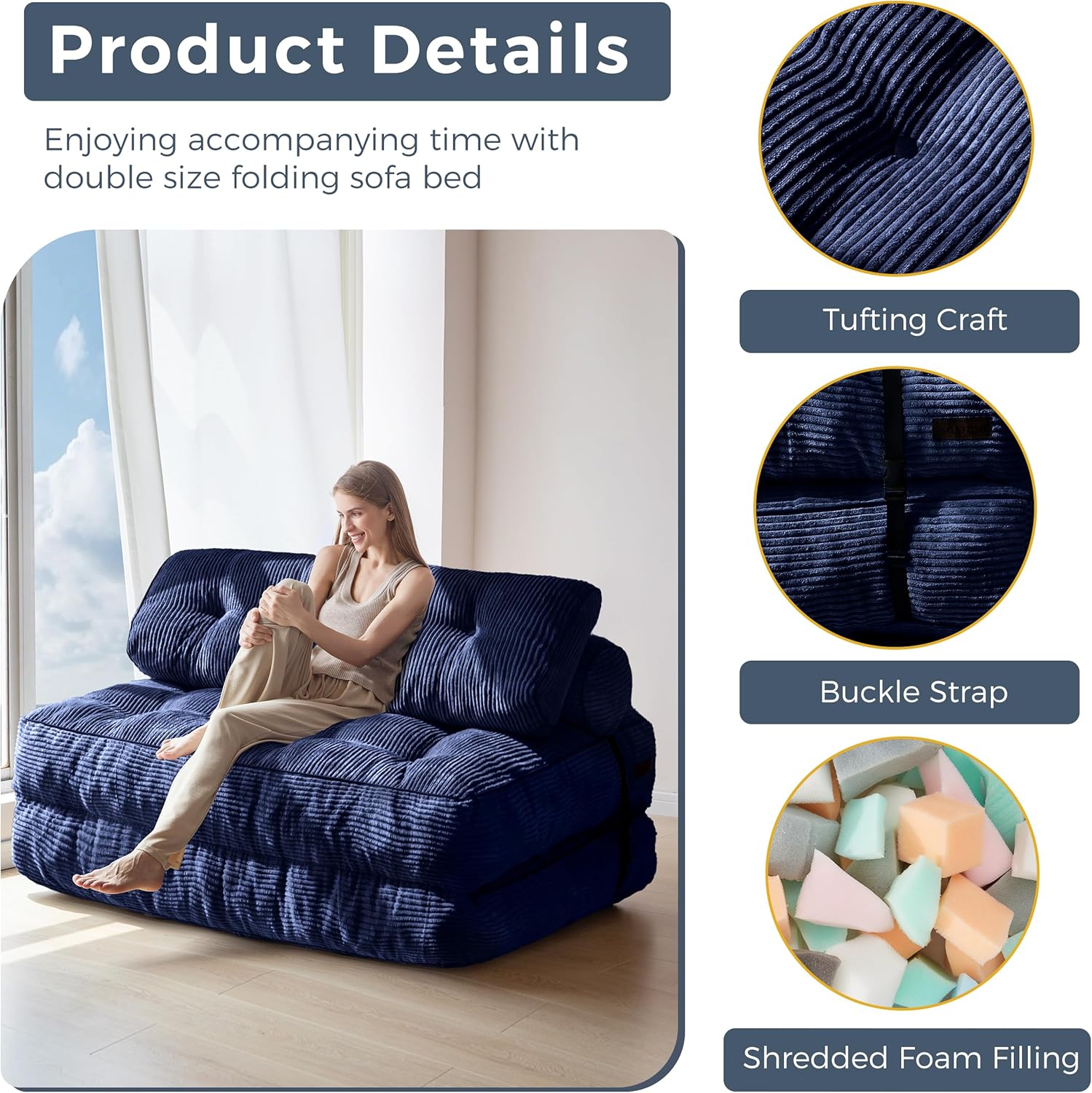 MAXYOYO Folding Sofa Bed Convertible Sleeper Chair with Pillow