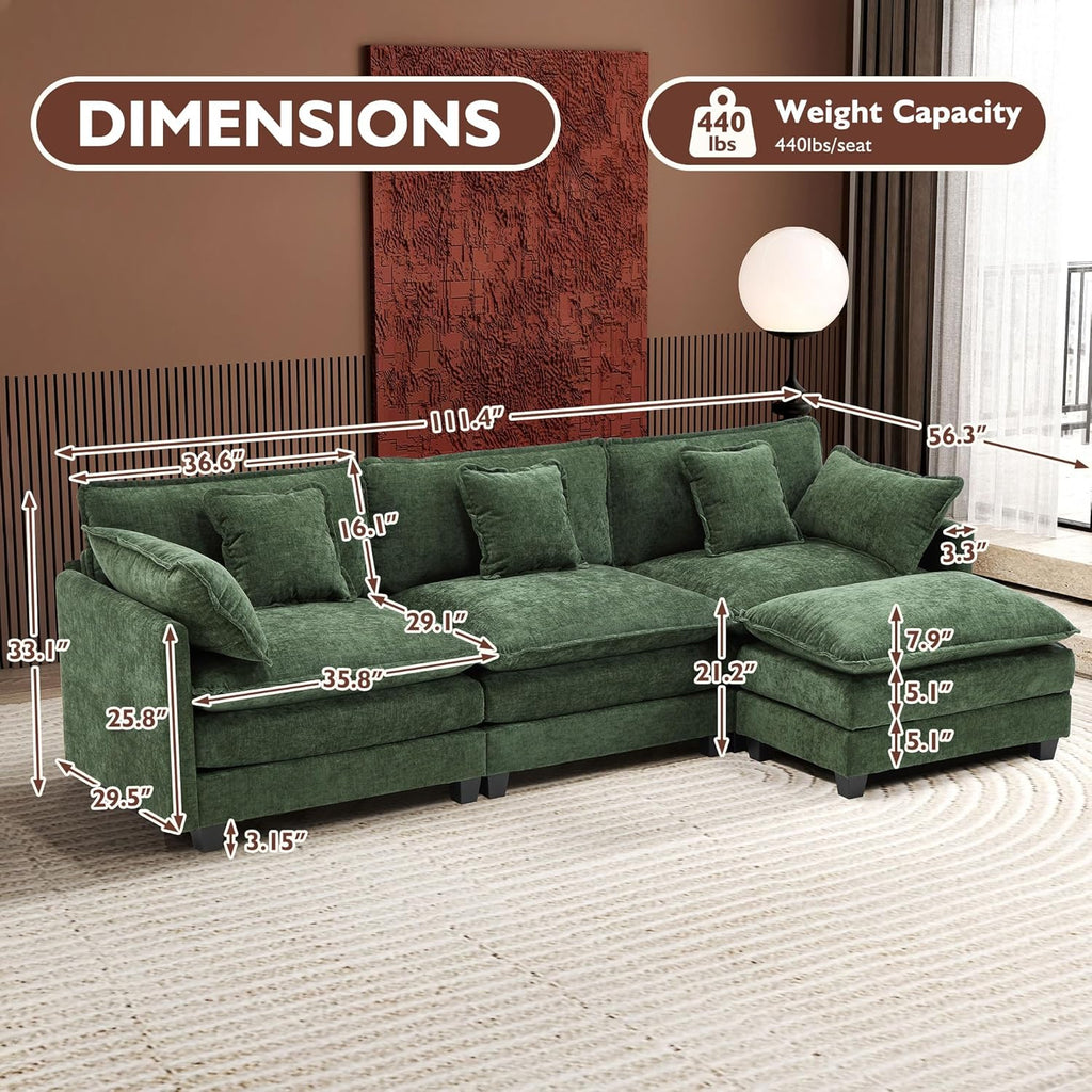Ihanherry U Shaped Modular Cloud Sofa 5 Seat Chenille Sectional with Ottoman