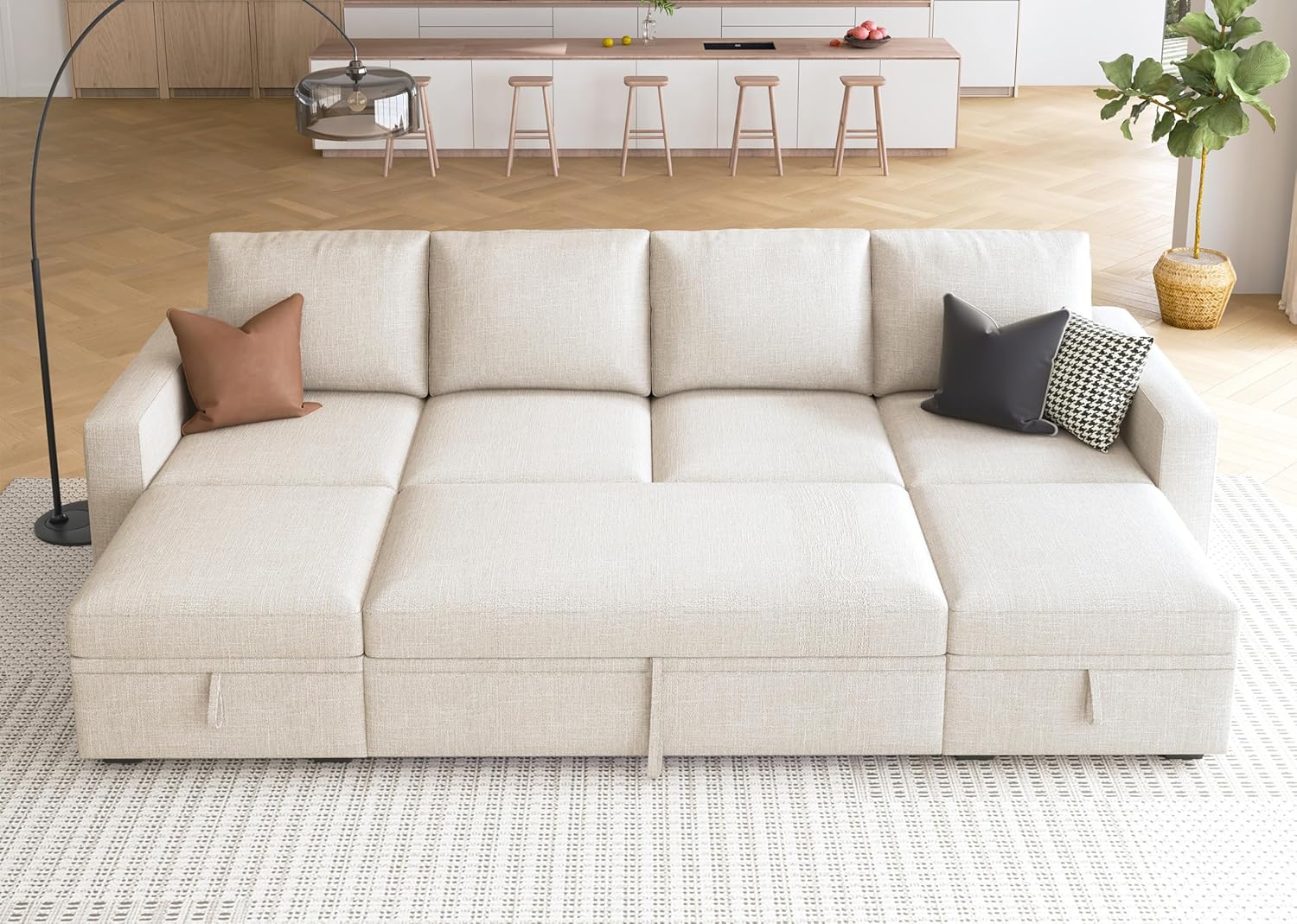 HONBAY Modular L Shaped Sectional Sleeper Sofa with Storage Pull Out Bed