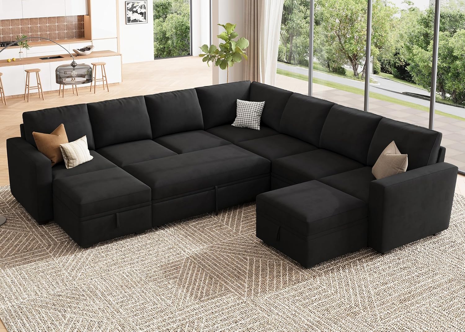 HONBAY Modular Sectional Sleeper Sofa L Shaped Couch with Pull Out Bed