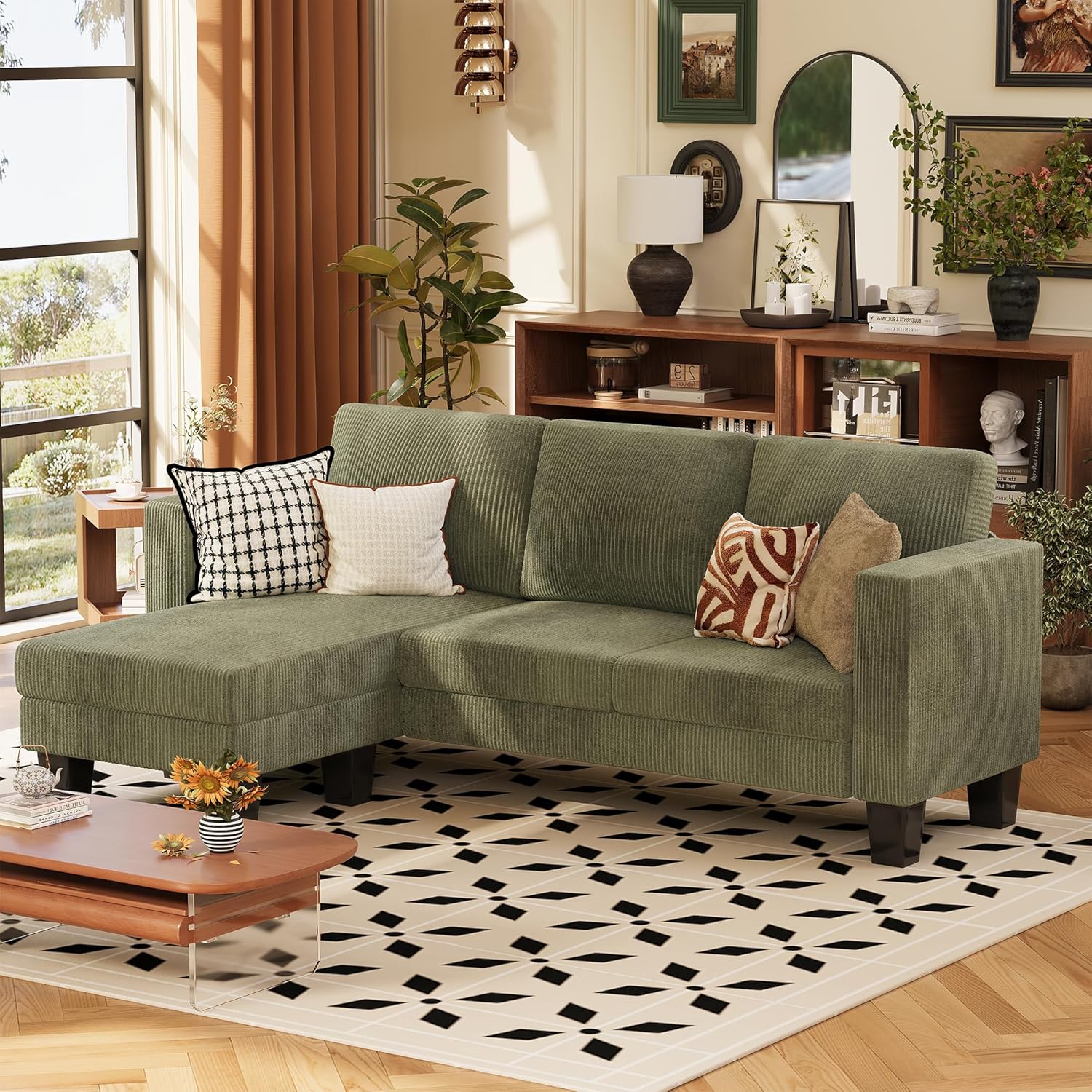 VICTONE Convertible L Shaped Sectional Sofa Couch 3 Seat with Ottoman