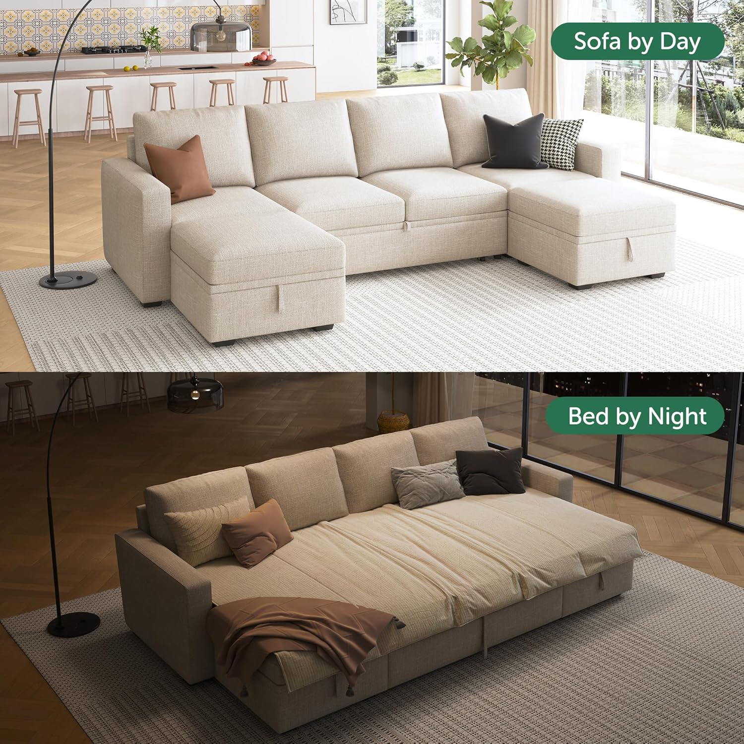 HONBAY Modular L Shaped Sectional Sleeper Sofa with Storage Pull Out Bed