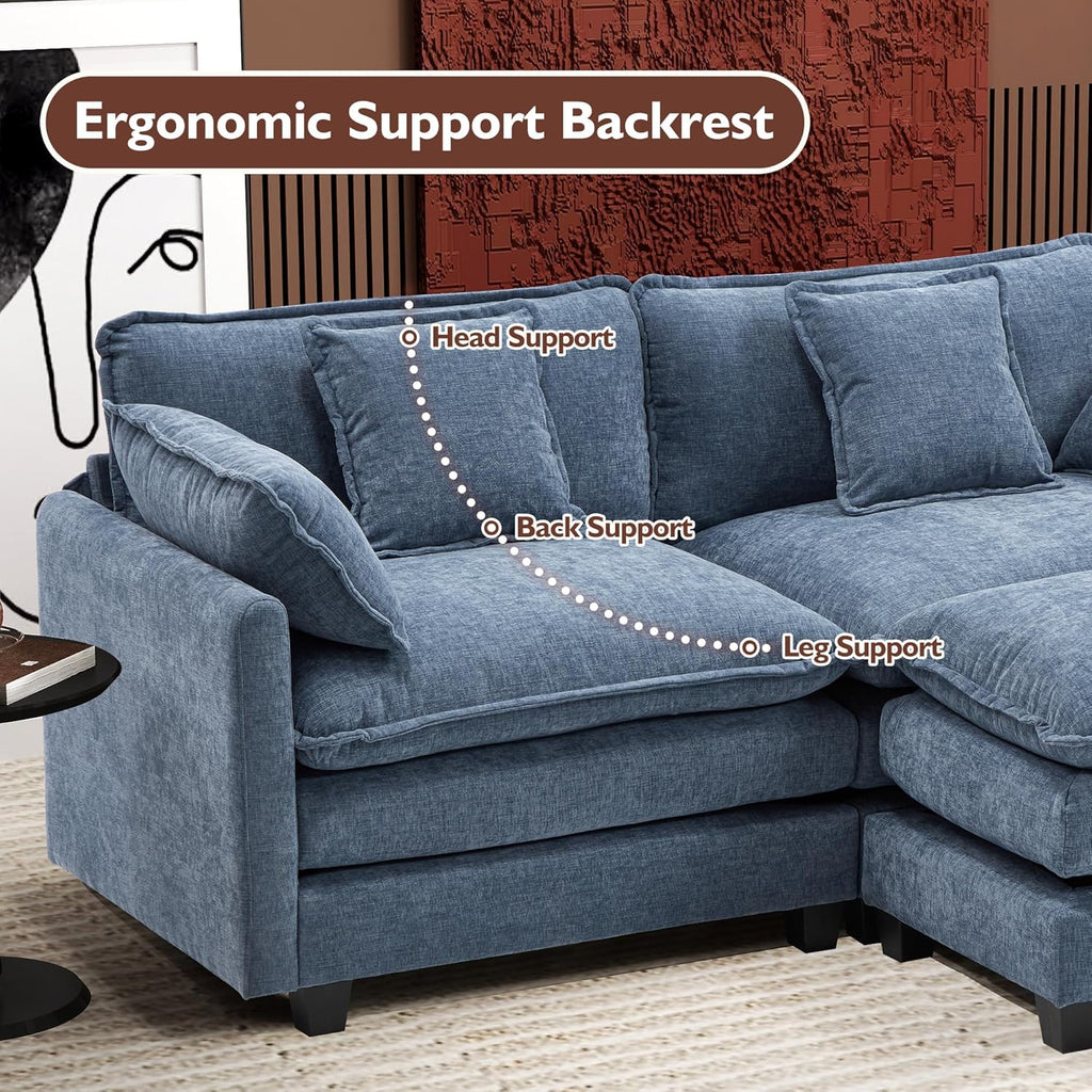 Ihanherry U Shaped Modular Sectional Sofa 5 Seat with 2 Ottomans Chenille