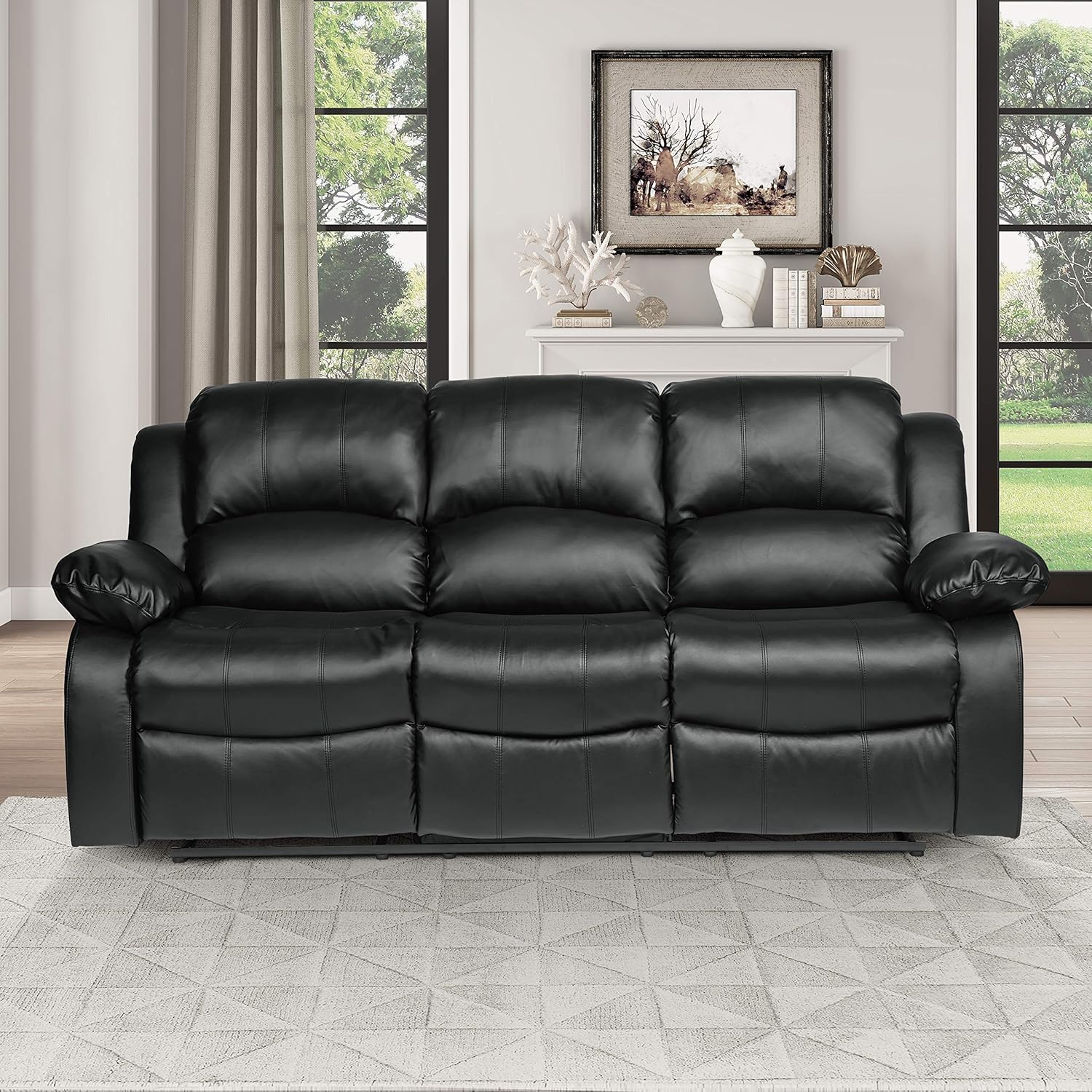 Lexicon Loveseat Recliner Double Sofa Manual Pull Tab Faux Leather Living Room