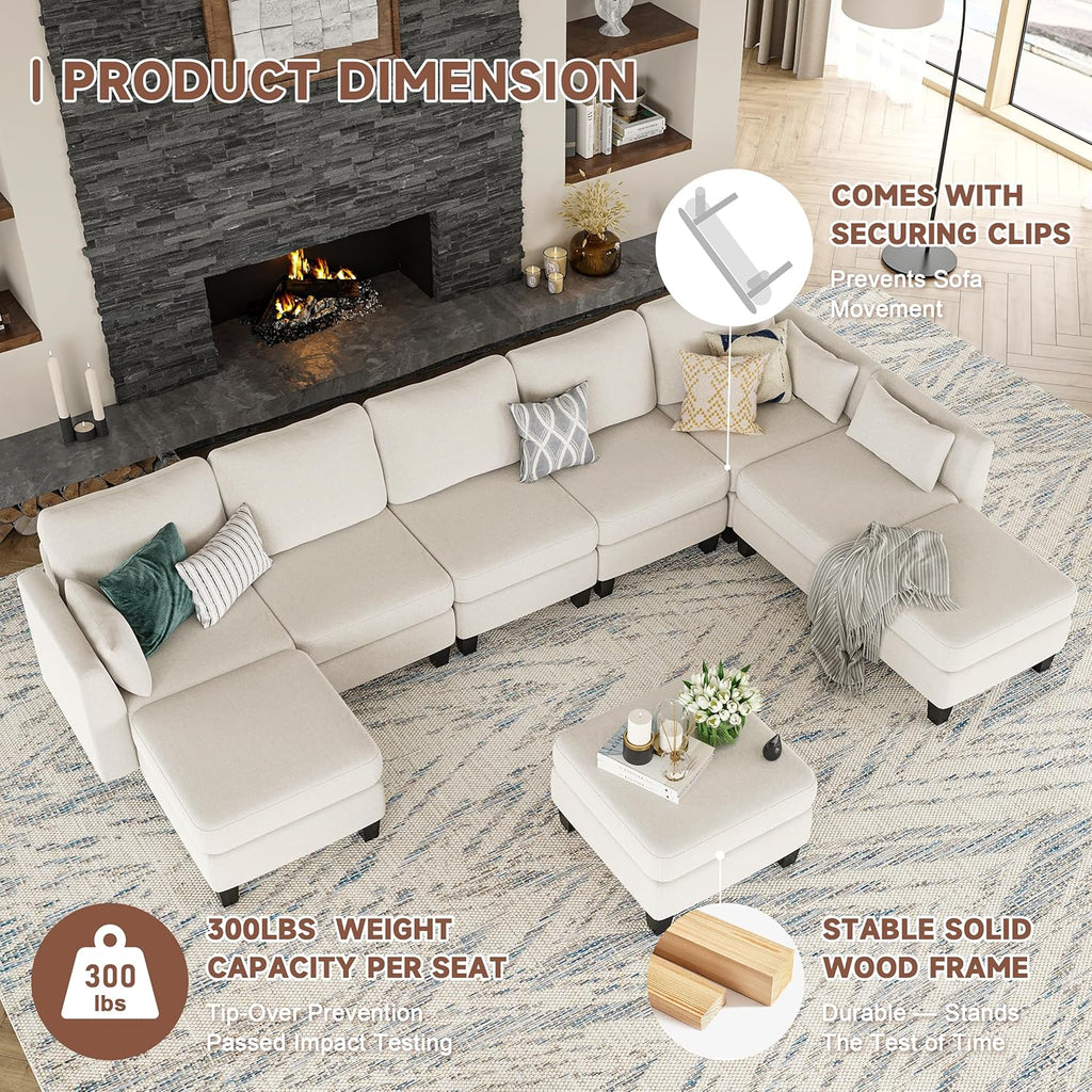 Huatean Home Modular Sectional Sofa U Shaped Couch 6 Seat Convertible High Density Foam
