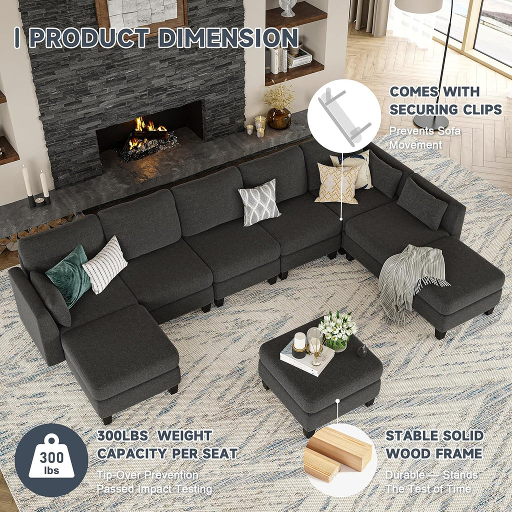 Huatean Home Modular Sectional Sofa U Shaped Couch 6 Seat Convertible High Density Foam