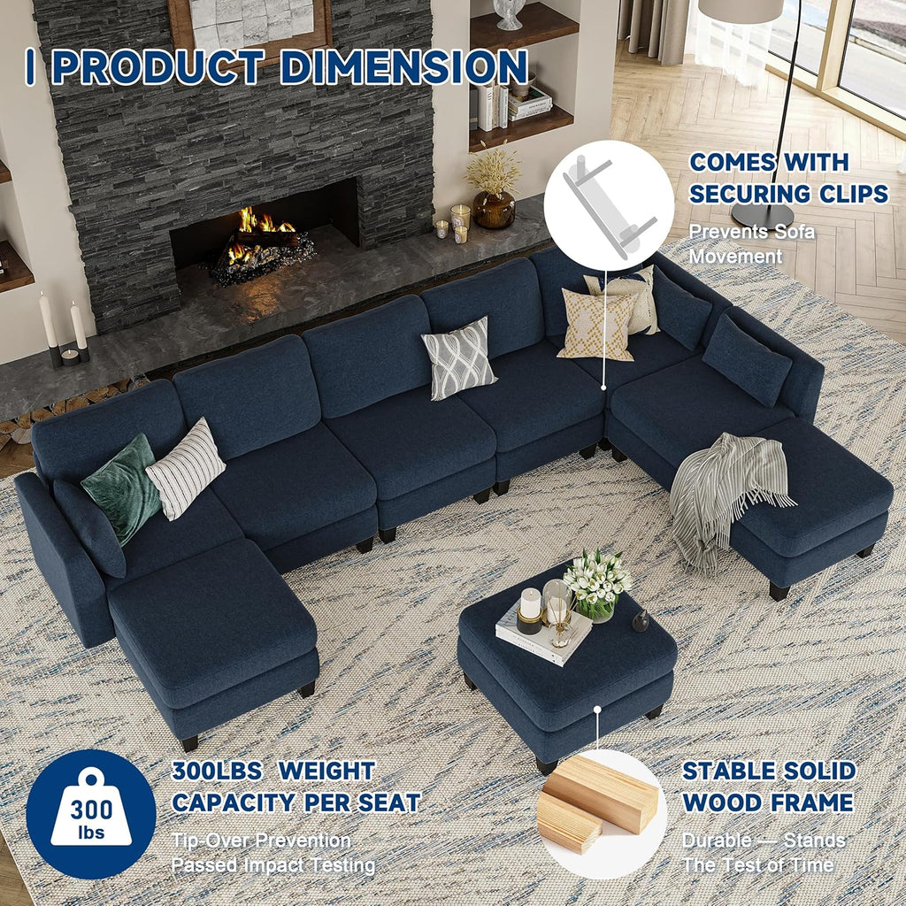 Huatean Home Modular Sectional Sofa U Shaped Couch 6 Seat Convertible High Density Foam