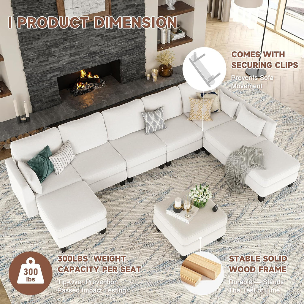 Huatean Home Modular Sectional Sofa U Shaped Couch 6 Seat Convertible High Density Foam